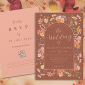 ワイルドフラワーアーチテラコッタピーチ秋の結婚式 招待状