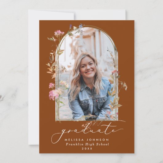 ワイルドフラワーアーチテラコッタ写真卒業 案内状 (正面)