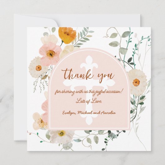 ワイルドフラワーアーチバプテスマサンキューカード 招待状 (裏面)