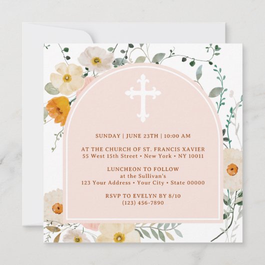 ワイルドフラワーアーチバプテスマ招待状 招待状 (裏面)