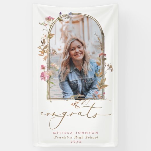 ワイルドフラワーアーチフォト卒業パーティバナー 横断幕 (縦)