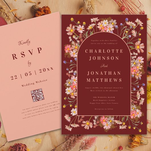 ワイルドフラワーアーチボホテラコッタ秋の結婚式 招待状