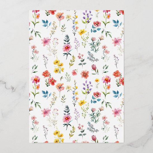 ワイルドフラワーアーチ結婚式の日付を保存 箔招待状 (裏面)