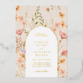 ワイルドフラワーアーチ結婚式招待状フォイル招待状 箔招待状 (正面)