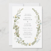 ワイルドフラワーイエローとブルーフラワーのリース結婚ズ 招待状 (正面)
