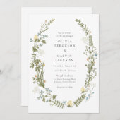 ワイルドフラワーイエローとブルーフラワーのリース結婚ズ 招待状 (正面/裏面)