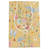 ワイルドフラワーイエローフローラビーバタフライデコップページ ミディアムペーパーバッグ (正面)