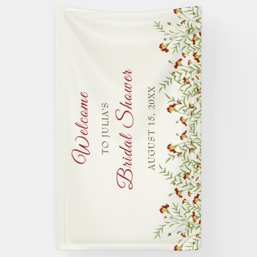 ワイルドフラワーイエローマリゴールド葉ブライダルシャワー 横断幕 (縦)