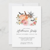 ワイルドフラワーイエロー&ホワイトパンプキンハローウィンパーティ 招待状 (正面)