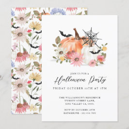 ワイルドフラワーイエロー&ホワイトパンプキンハローウィンパーティ 招待状
