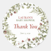 ワイルドフラワーイチゴ夏の赤ちゃんシャワーありがとう ラウンドシール (正面)