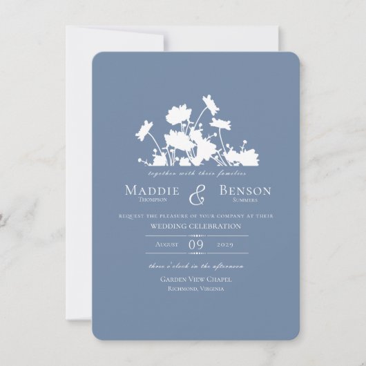 ワイルドフラワーインクコーンフラワーブルー 招待状 (正面)