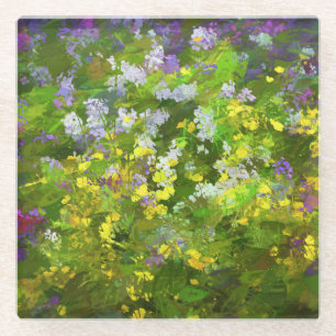 ワイルドフラワーインパスト絵画ズ – オリジナルフラワーアート ガラスコースター