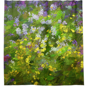 ワイルドフラワーインパスト絵画ズ – オリジナルフラワーアート シャワーカーテン
