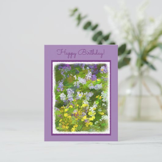 ワイルドフラワーインパスト絵画ズ – オリジナルフラワーアート ポストカード (スタンド正面)