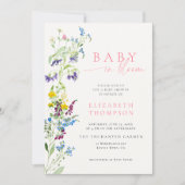 ワイルドフラワーイン開花ガーデンパーティーガールベビーシャワー 招待状 (正面)