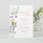 ワイルドフラワーイン開花ガーデンパーティーガールベビーシャワー 招待状 (スタンド正面)