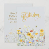 ワイルドフラワーイン開花ハッピーバースデーカード (正面/裏面)