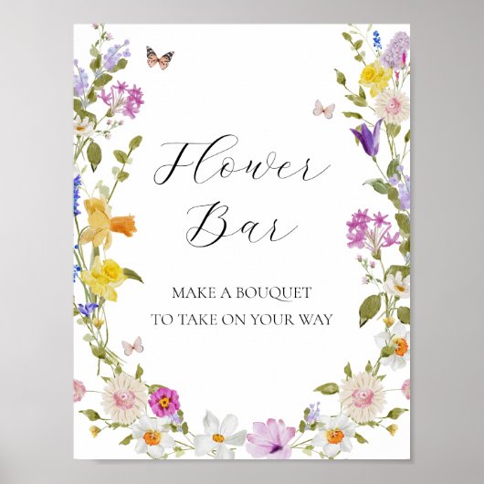 ワイルドフラワーイン開花フラワーブーケバー標識 ポスター (正面)