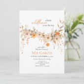 ワイルドフラワーウィムシカベージュガール自然ベビーシャワー 招待状 (スタンド正面)