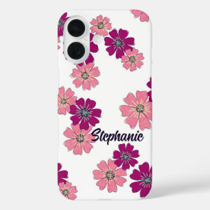 ワイルドフラワーウィムシー – ピンクの手描き花模様 iPhone 16ケース