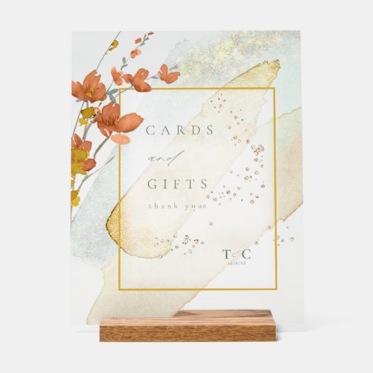 ワイルドフラワーウェディングカード&ギフト金ゴールドID954 アクリルサイン (正面)