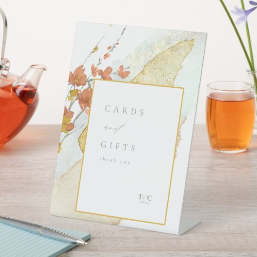 ワイルドフラワーウェディングカード&ギフト金ゴールドID954 台座サイン (インサイチュ)