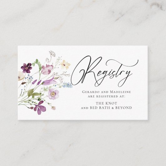 ワイルドフラワーウェディングシャワーギフトレジストリ エンクロージャーカード (正面)