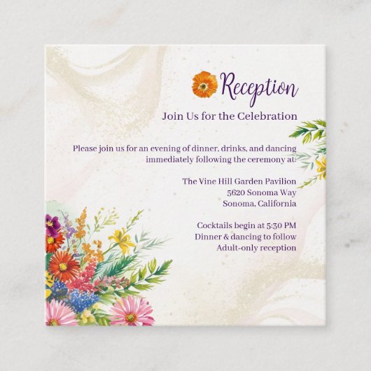 ワイルドフラワーウェディングレセプション エンクロージャーカード (正面)