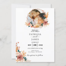 ワイルドフラワーウェディング招待テンプレート結婚、写真