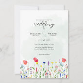 ワイルドフラワーウェディング招待フローラプリントまたはデジタル 招待状 (正面)