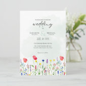 ワイルドフラワーウェディング招待フローラプリントまたはデジタル 招待状 (スタンド正面)