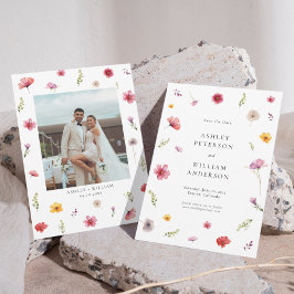 ワイルドフラワーウェディング日付写真を保存 招待状