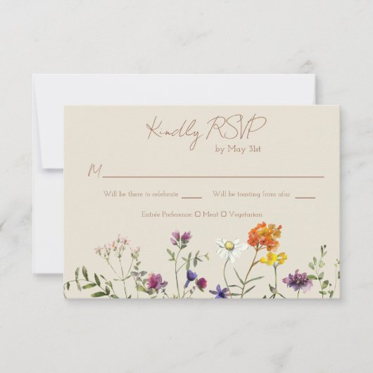ワイルドフラワーウェディングRSVPカード – 水彩フローラ 出欠カード (正面)
