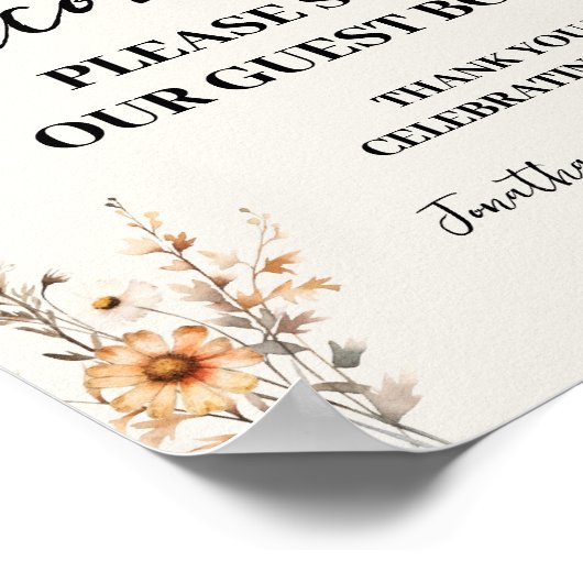 ワイルドフラワーウェルカム結婚サインのゲストブック ポスター (角)