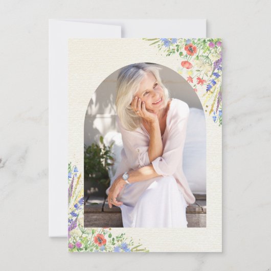 ワイルドフラワーウォッチフォトリタイアメントカードテンプレート 招待状 (裏面)