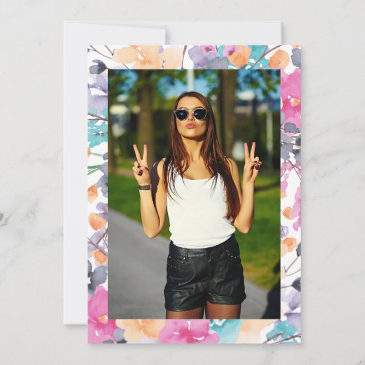 ワイルドフラワーウォータカラーフローラシック写真こんにちは30 招待状 (裏面)