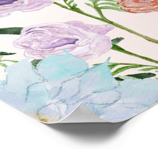 ワイルドフラワーウォータカラーフローラピンク結婚ウェルカム ポスター (角)