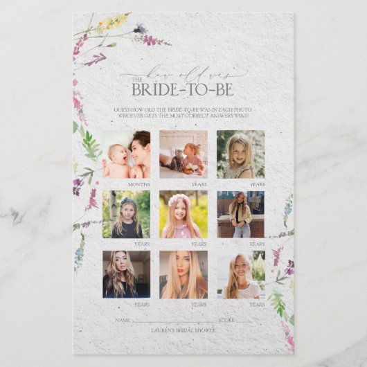 ワイルドフラワーウォータカラーフローラブライダルシャワーゲーム (正面)