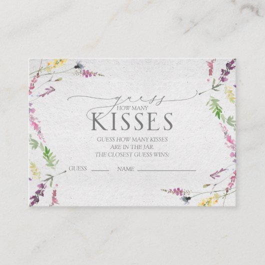 ワイルドフラワーウォータカラーフローラブライダルシャワーゲーム エンクロージャーカード (正面)