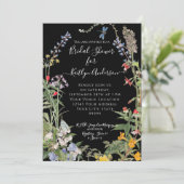 ワイルドフラワーウォータカラーフローラブラックブライダルシャワー 招待状 (スタンド正面)