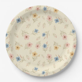ワイルドフラワーウォータカラーフローラベビーシャワープレート ペーパープレート