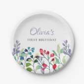 ワイルドフラワーウォータカラーフローラ1st birthday ペーパープレート (正面)