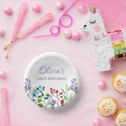 ワイルドフラワーウォータカラーフローラ1st birthday ペーパーボウル (パーティー)