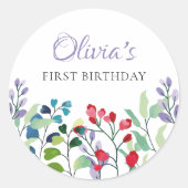 ワイルドフラワーウォータカラーフローラ1st birthday ラウンドシール (正面)