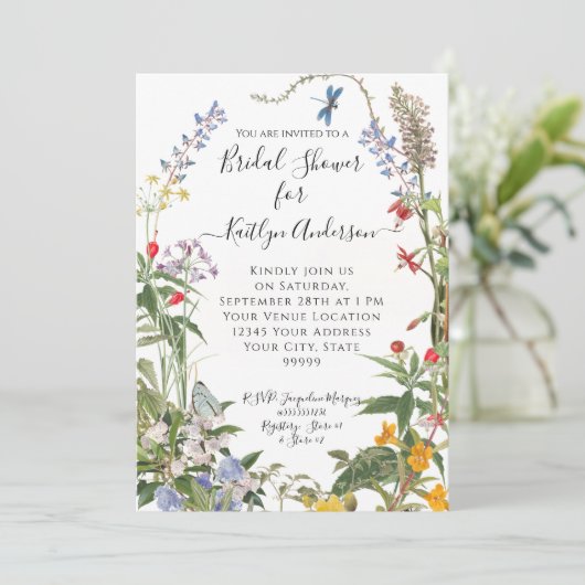 ワイルドフラワーウォータカラーフローラn蜂ブライダルシャワー 招待状 (スタンド正面)