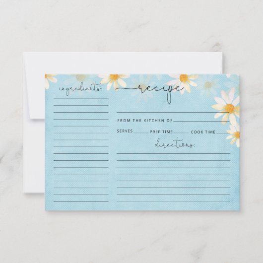 ワイルドフラワーウォータカラーブライダルシャワーレシピカード (正面)