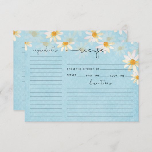 ワイルドフラワーウォータカラーブライダルシャワーレシピカード (正面/裏面)