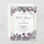 ワイルドフラワーウォータカラーブライダルシャワー インビテーションポストカード (正面/裏面)