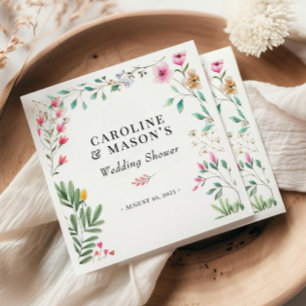 ワイルドフラワーウォータカラーブライダルシャワー スタンダードカクテルナプキン